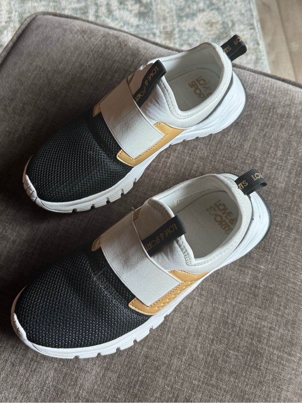 Slip-On Athletic Sneakers in Black, White & Gold